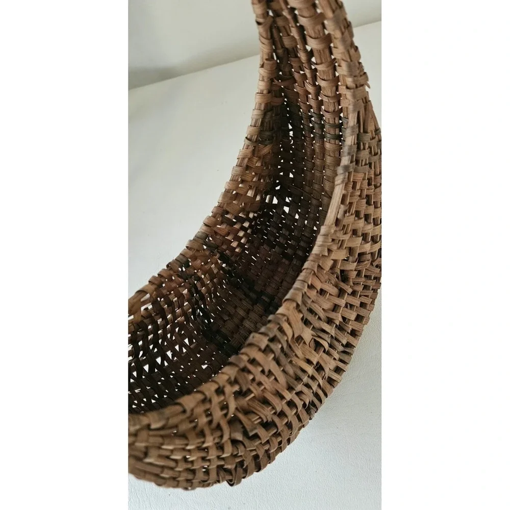 Antique French Style Harvest Basket Woven Round Handle